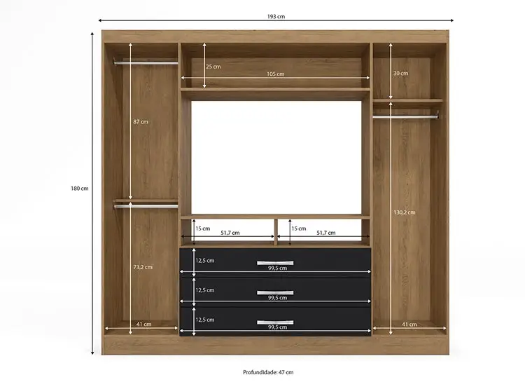 Closet Yardas Freijo LCD 46/ 2 Puertas 3 Cajones/ Negro Matte - Imagen 2
